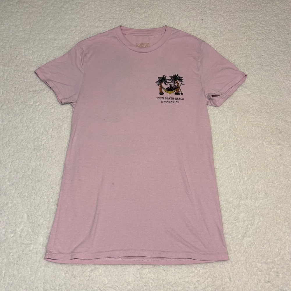 Cactus & Skull Men Pink Death Vacation Graphic Print Short Sleeve T-shirt